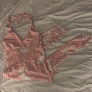 Pink Tie-Dye Women's Workout Jumpsuit